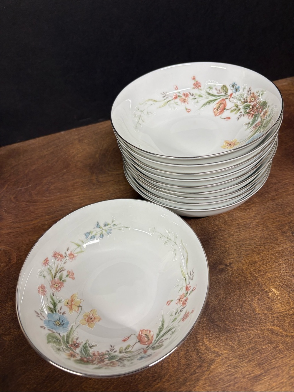 Premier White Porcelain Bowls with Multicolor Floral Trim